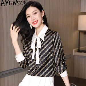 AYUNSUE 90% Silk Women's Blouses and Shirts Stylish Long Sleeve Tops for Woman Commuting Lace-up Shirt Woman Clothes Spring 블라우스 - AliExpress Shirts & Blouses