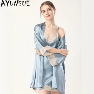 AYUNSUE 16Mm 100% Mulberry Silk Nightgrowns Robe Women Spring Summer Home Clothes Pajama Sets Women's Pajamas and Robes 잠옷 세트 - AliExpress Women's Sleep & Lounge