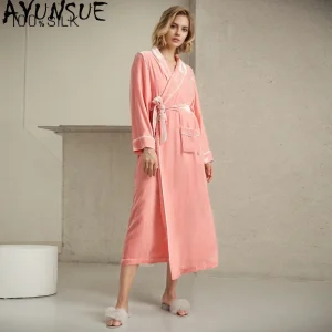 AYUNSUE 19MM 100% Mulberry Silk Robe Women Silk Velvet Elegant Pajama Spring Autumn Womens Home Clothes Lace-up Robes for Woman - AliExpress Women's Sleep & Lounge