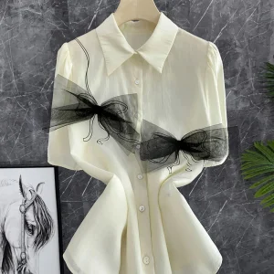 Handmade Color Blo  Knot ort Sve arp Collar irt Women's Trendy Top JS Cabinet New Arrival Polka Dot Commu... - AliExpress Shirts & Blouses