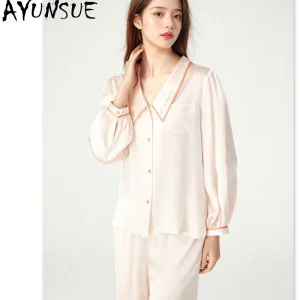 AYUNSUE 16Mm 100% Mulberry Silk Sleepwear Women 2026 Summer Clothes Pajama Set Long Sleeve Top Casual Pants Sets Pijama Feminino - AliExpress Women's Sleep & Lounge