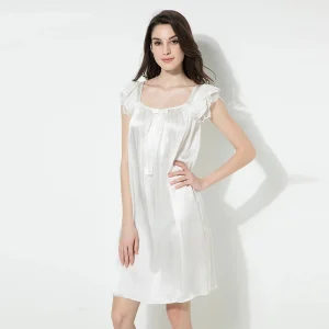19MM 100% Mulberry Silk Women Nightgown Black/White Lace Ruffle Sleeve Satin Night Dress For Summer Sleepwear Homewear Pajamas - AliExpress Women's Sleep & Lounge