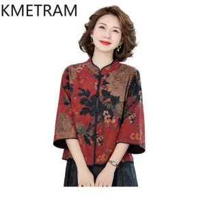 KMETRAM 100% Mulberry Silk Xiangyunsha Women Shirt 2026 Spring New Chinese-style Floral-pattern Half-sleeve Shirt Blusa Feminina - AliExpress Shirts & Blouses