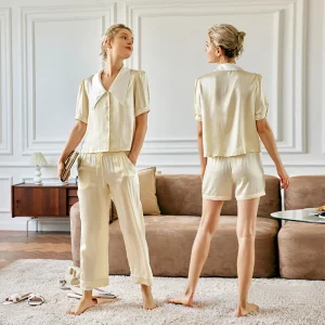 Women's 100% Mulberry Silk Pajamas Set Summer Princess Two Piece Cute Short Sleeve Top and Pants Button-Down Loungewear Homwear - AliExpress Women's Sleep & Lounge