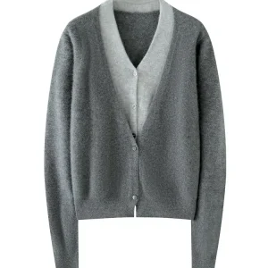 New Women Cashmere Cardigan Fake Two Items V-neck Color Matching Sweater 100% Cashmere Casual Fashion Knitwear Spring Autumn Top - AliExpress Sweaters&Jumpers