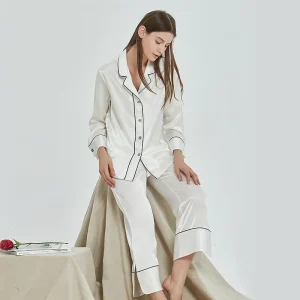 19 Momme 100% Mulberry Silk Sleepwear PJ Set Long Sleeve Top & Pants Skin-Friendly Solid Color Pajamas Women Soft Lapel Homewear - AliExpress Women's Sleep & Lounge