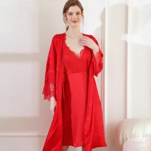 Jacquard Lace Trim Silk Robe with Sexy Nightgown 2pcs Sleepwear Set Luxury 100% Mulberry Silk Kimono Bathrobe and Nightdress PJs - AliExpress Women's Sleep & Lounge