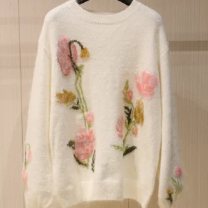 2026 Spring and Autumn New Fashion 3D Flower Embroidery Round Neck Pullover Sweater for Women Loose Heavy Knitwear Tops - AliExpress Sweaters&Jumpers