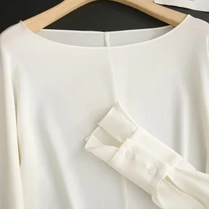 Elegant White Silk Shirt with Flower Bud Sleeves And Collar  Women's Commute Style Long Sleeve Breathable Spring Top - AliExpress Shirts & Blouses