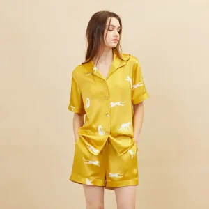 Leopard 19 Momme 100% Mulberry Silk Short Pajama Set Women Short Sleeve Top & Shorts Sleepwear Pajamas Summer Casual Nightwear - AliExpress Women's Sleep & Lounge