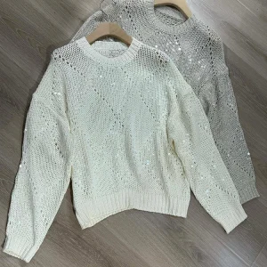 Sequins decorated loose cotton linen sweater - AliExpress Sweaters&Jumpers