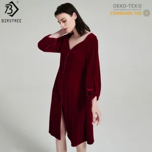 BirdTree, OEKO-TEX, Silk Velvet Pajamas Dresses, Women's Elegant Soft Dress, V Neck Homewear, Casual Nightdress D62119JF - AliExpress Women's Sleep & Lounge