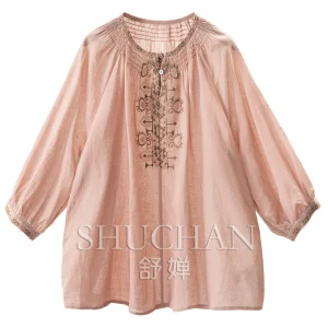 Lyocell Ramie Ethnic Style Embroidered Seven-quarter-sleeved Shirt Women's 69L2 Blusas Mujer De Moda 2026 Verano - AliExpress Shirts & Blouses