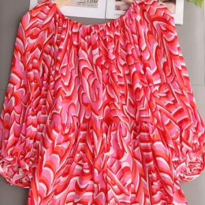 Elegant Red Floral Print Silk Shirt Short Sleeve One-Shoulder Design Commute Style Women's Fashion Top Silk Blouse - AliExpress Shirts & Blouses