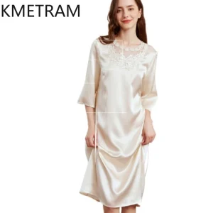 KMETRAM 19MM 100% real mulberry Silk Night Dress Woman Long Nightgowns Dresses Summer Silk Sleepwear Women Clothing 2026 пижама - AliExpress Women's Sleep & Lounge