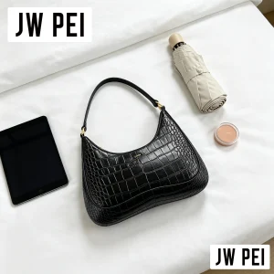Elegant JW PEI Crocodile Pattern Hobo Bag Women Solid Black Embossed Leather Retro Dating Shoulder Handbag - AliExpress Women's Handbags