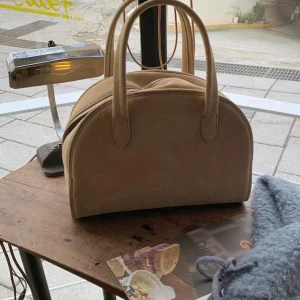 Vintage Style Boston Suede Leather Bag Bowling Handbag Unisex Hard  Handheld Bag Leather Interior Zipper Closure Casual - AliExpress Women's Handbags