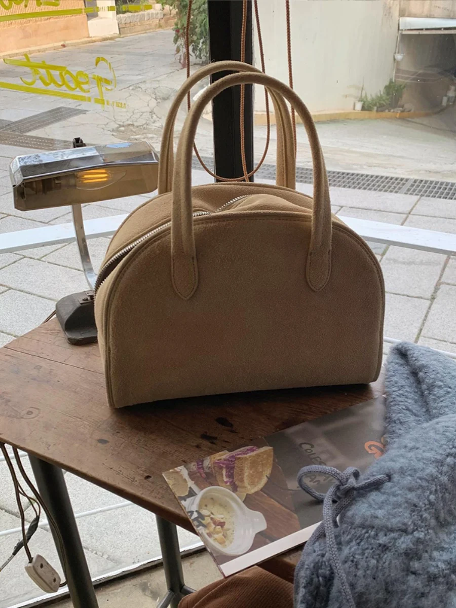 Vintage Style Boston Suede Leather Bag Bowling Handbag Unisex Hard Handheld Bag Leather Interior Zipper Closure Casual - AliExpress Women's Handbags