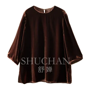 Blouse Low-key Old Money Blouse High-quality Silk Velvet Round Neck Medium-sleeved Shirt Women's 73J2 - AliExpress Shirts & Blouses
