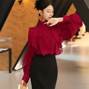 Elegant Fashionable Slimming Original Shirt Top for Women Spring Summer Polyester Fiber Long Sleeve Stand Collar Breathable - AliExpress Shirts & Blouses