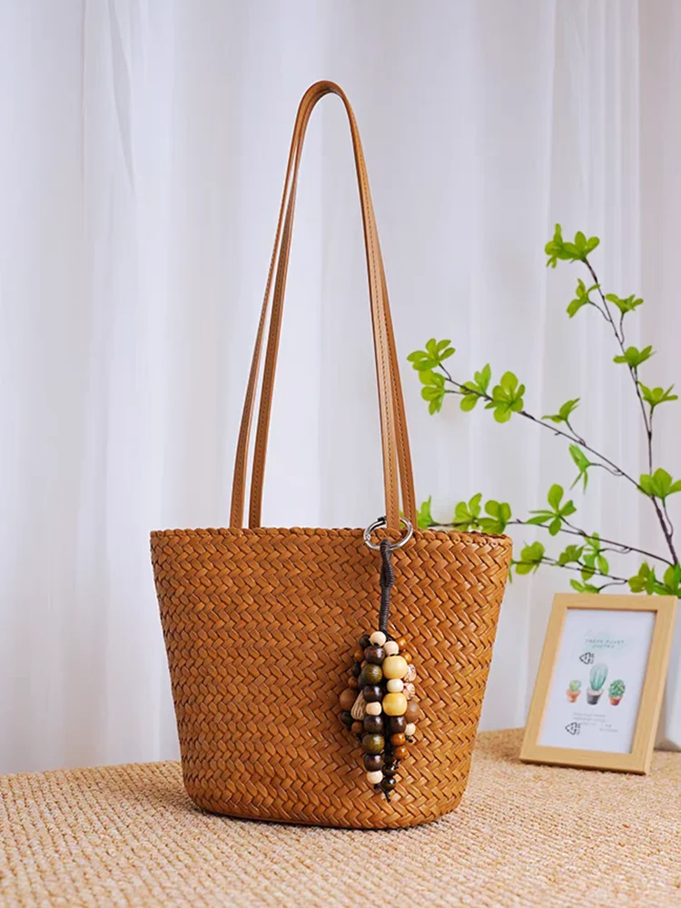 Fashion Vintage Hand Weave Genuine Leather Women Shell Tote BagHandbag Real Leather Lady Underarm Shoulder Holiday Bag - AliExpress Women's Handbags