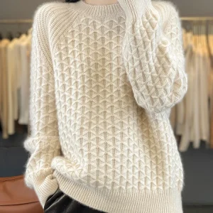 High-End Knitted 00% Pure Wool Women's Sweater Thi Warm Base Layer Sweater Autumn Winter New Sle Faion French Loose Fit - AliExpress Sweaters&Jumpers
