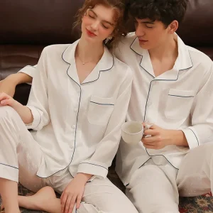 New Silkworm Silk Pajamas Men's and Women's Long Sleeve Couple Two Piece Home Clothes - AliExpress Women's Sleep & Lounge