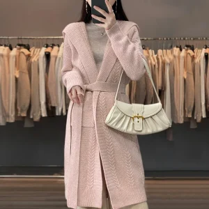 24 New 100% Merino Wool Hooded Coat Women's Fashion Long Sleeve Knitted Long Cardig Sweater - AliExpress Sweaters&Jumpers