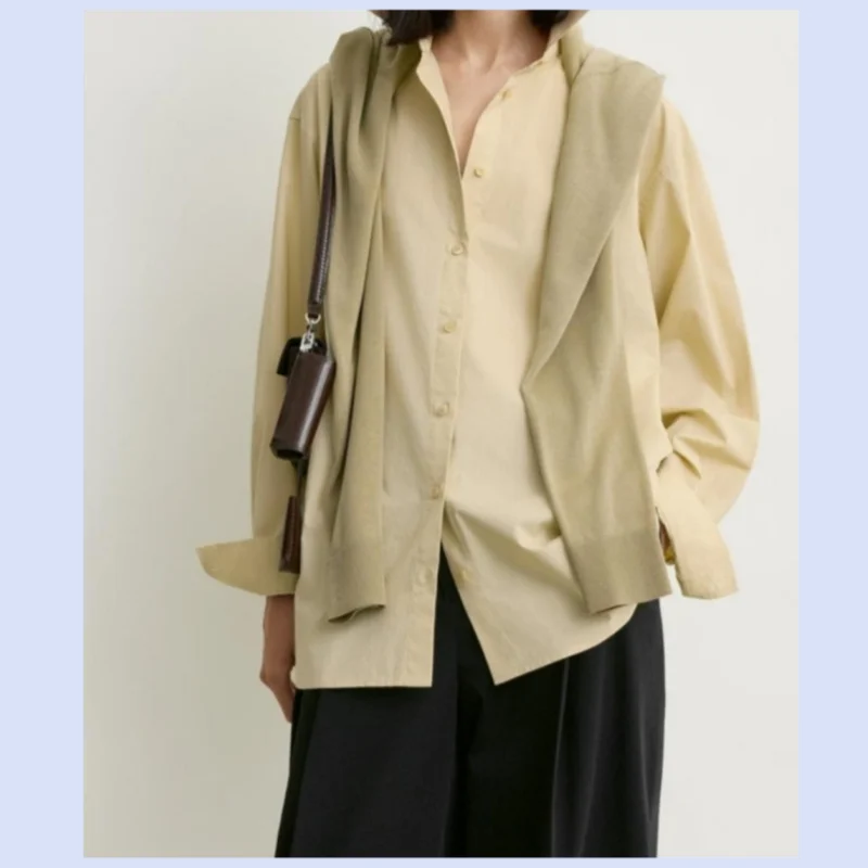 2026 early autumn women's new style crisp loose classic rolling retro texture pure cotton shirt - AliExpress Shirts & Blouses