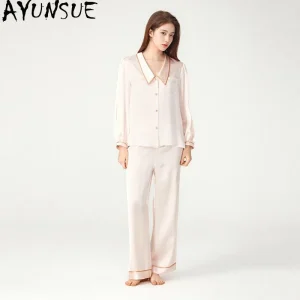 AYUNSUE 100% Pure Mulberry Silk Sleepwear Spring Summer Clothes Women's Pajamas  Embroidery 16MM Silk Pajamas Set Pajamas Set - AliExpress Women's Sleep & Lounge