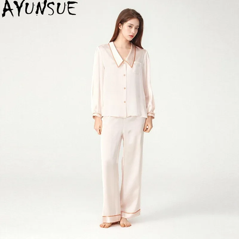 AYUNSUE 100% Pure Mulberry Silk Sleepwear Spring Summer Clothes Women's Pajamas Embroidery 16MM Silk Pajamas Set Pajamas Set - AliExpress Women's Sleep & Lounge