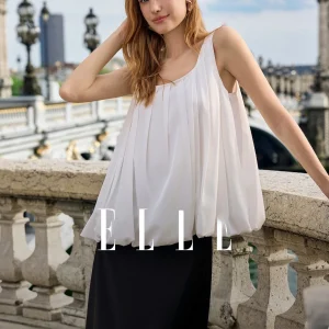 Elle Women's White Linen Folded Strap Shirt Summer New Style Simple Commute Loose Fit round Neck No Sleeve Unique Design - AliExpress Shirts & Blouses