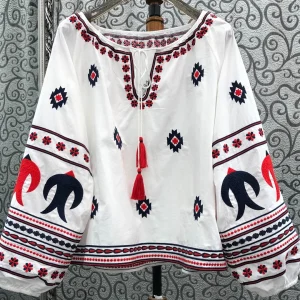Milan Small Town Special Offer Loose Overhead Shirt Embroidered Swallow Stitch Tie Lantern Sleeve Original Design Women's Shirt - AliExpress Shirts & Blouses