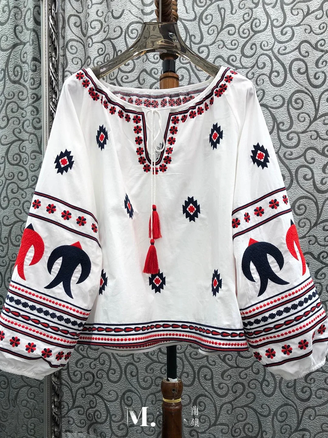 Milan Small Town Special Offer Loose Overhead Shirt Embroidered Swallow Stitch Tie Lantern Sleeve Original Design Women's Shirt - AliExpress Shirts & Blouses