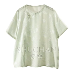 SHUCHAND Blouse Thin New Chinese Style Round Neck Four Warp Twist Short Sleeve Natural Silk Shirt Women 10X4 - AliExpress Shirts & Blouses