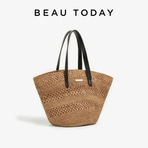 BEAUTODAY Fashion Tote Women Raffia Solid Color Vacation-Style Large Capacity Square Handbags Open Ladies Bags Handmade 62158 - AliExpress Women's Handbags