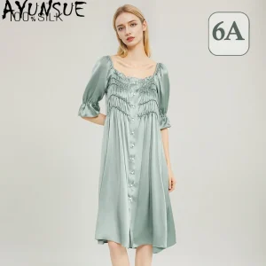 AYUNSUE　100% Mulberry Silk Night Dress Women 19MM Silk Newarrive Court Style Spring Summer Sleepwear Bathrobes Pijama Feminino - AliExpress Women's Sleep & Lounge