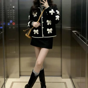 High-End Winter Knitted Sweater with Bow Tie Collar for Women Midweight Straight Fit Commute Style Long Sleeve Knitwear - AliExpress Sweaters&Jumpers