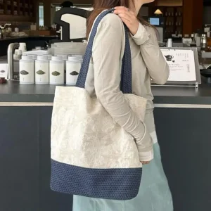 French Fashion New Original Large Capacity Bucket Shaped Cotton Linen Splicing Contrasting Color Single Shoulder Tote Bag Trendy - AliExpress Women's Handbags