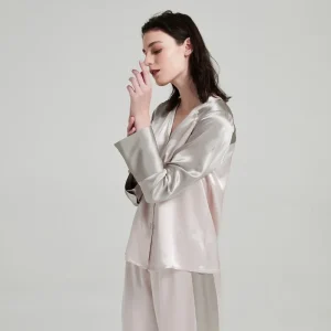 100% Mulberry Silk Women Pajamas Set V Neck Color Block Long Sleeve Top Wide Leg Pants 2PCS Luxury Sleepwear Summer Loungewear - AliExpress Women's Sleep & Lounge