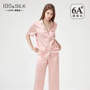 100% Mulberry Silk Pajamas Women Summer Short Sleeve Long Pants Set Luxury Real Silk Loungewear - AliExpress Women's Sleep & Lounge