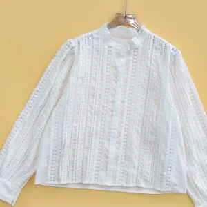 Elegant White Lace Collar Long Sleeve Shirt Hollow Floral Embroidery Detailed Cotton Women's Shirt Breathable Comfortable Spr... - AliExpress Shirts & Blouses