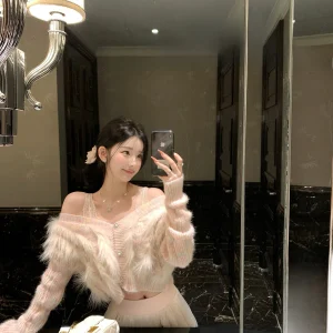 YOLI Zhang Yuli Heareat Love Language adient Pink V-ne Knitted Open Cardigan Women's Winter Casual Versatile Slimming Top - AliExpress Sweaters&Jumpers
