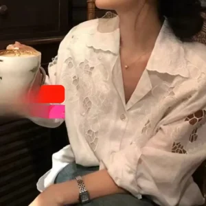 Lightweight Cotton Linen Long Sleeve Shirt Embroidered Heavy Work Hollow Rose Flower Casual Loose Fit Women's Summer Shirt - AliExpress Shirts & Blouses