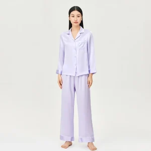 6A Grade 100% Mulberry Silk Women's Long Sleeve Buttons Lapel Top With Pants 2 Piece Pajamas Set Solid Color Autumn Lounge Sets - AliExpress Women's Sleep & Lounge