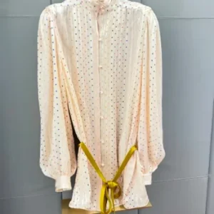 Luxury 100% Mulberry Silk 2 Piece Set Women Elegant Beige Polka Dot Long Sleeve Blouse Midi Skirt Modest Runway Outfits - AliExpress Shirts & Blouses