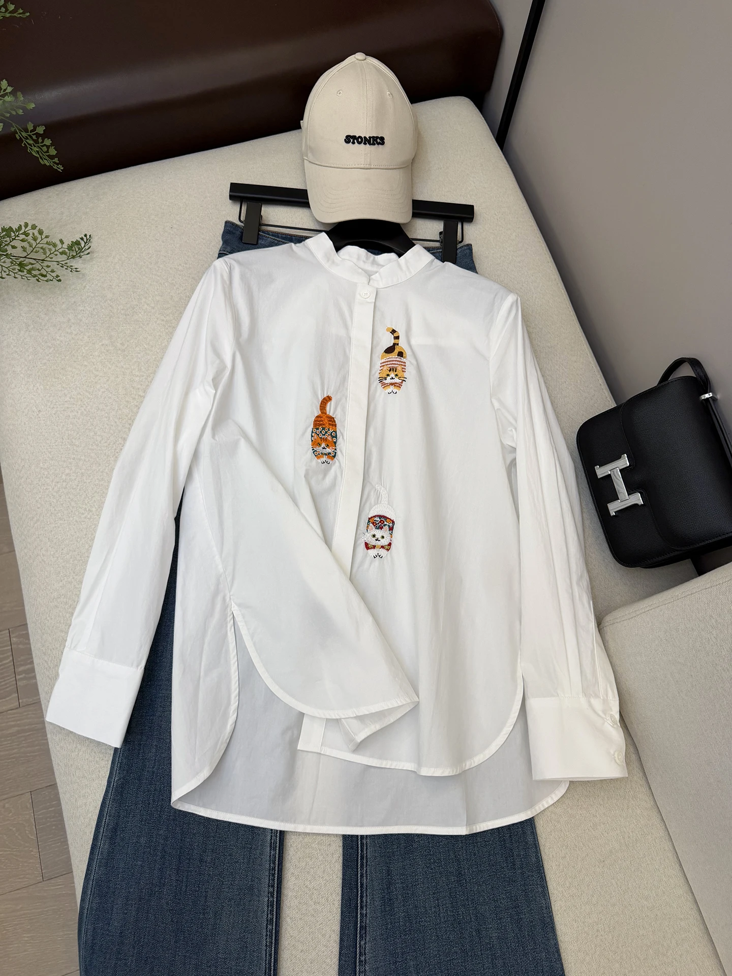Elegant Embroidered Long Sleeve Shirt Stand Collar Breathable Cotton Casual Style Unique Design White Color Women's Top - AliExpress Shirts & Blouses