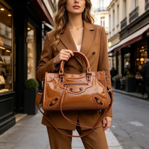 Genuine Leather Motorcycle Tote Bag for Women Retro Luxury Designer Punk Style Top Handle Shoulder Bag with Rivets & Zippers - AliExpress Women's Handbags
