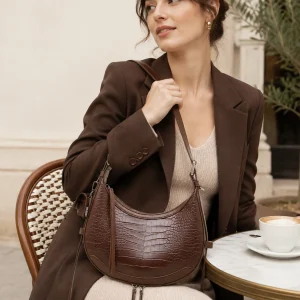 FLORAL Genuine Leather Bag for Women Croc Embossed Shoulder Bag Crescent Hobo Purse Adjustable Strap for Work and Everyday Use - AliExpress Women's Handbags