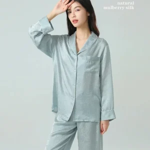 Jacquard 19MM 100% Mulberry Silk Long-Sleeve Pajama Set Two-Piece Nightwear Comfortable Women's Homewear Cardigan Pajamas Suit - AliExpress Women's Sleep & Lounge